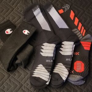 Champion Men's Black, Gray, and Red Athletic Socks